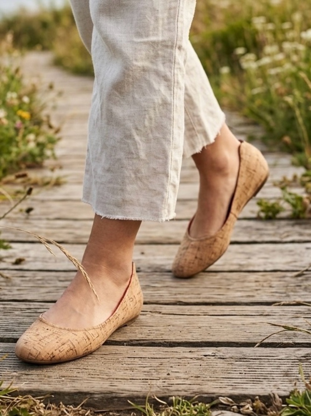 Liz Claiborne Natural Textured Cork Slip On Ballet Flats Casual Work Shoe 7.5